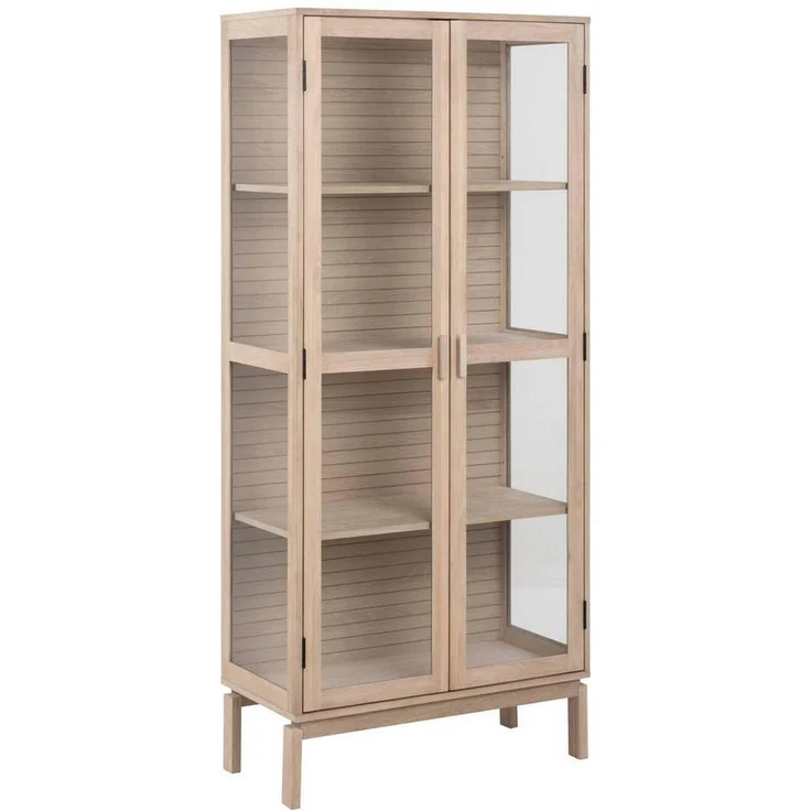 Livetastic Vitrine, Eiche massiv furniert, 3 Fächer, 80x180x40 cm, Drehtüren für Wohnzimmer