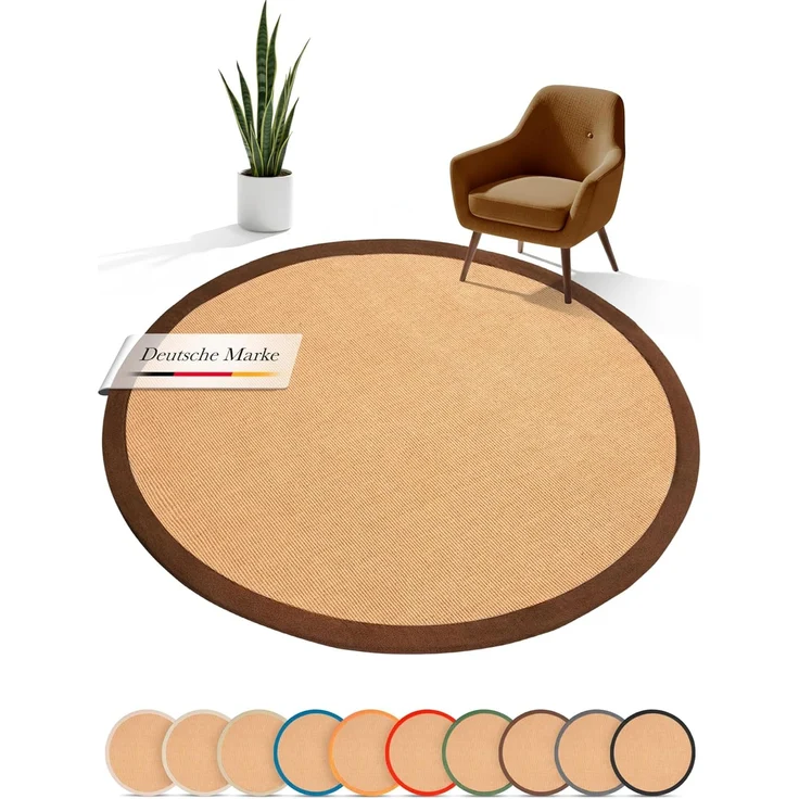 carpetfine Sisalteppich Sisal, rund, Höhe: 5 mm, mit farbiger Bordüre, Anti-Rutsch Rückseite – Bild 1
