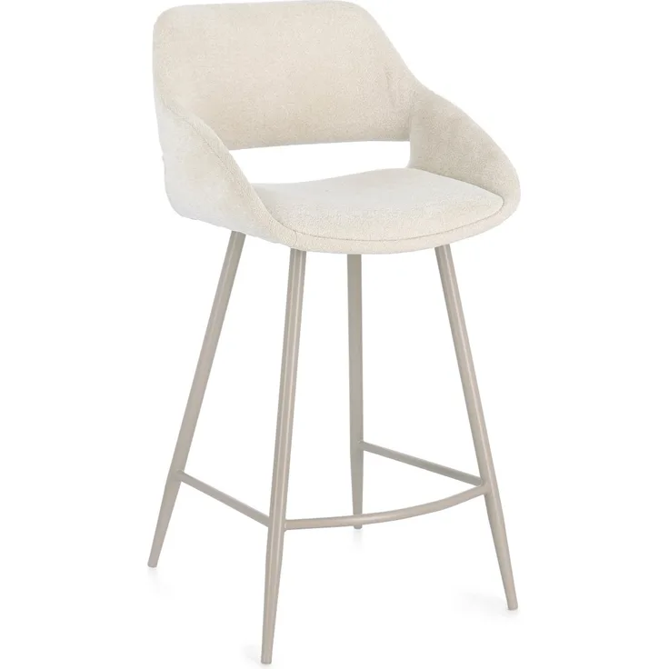 Barhocker Florence 2er-Set aus Stoff, modern mit Fußstütze, beige Sand, gepolstert