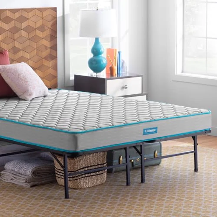 Linenspa Bett 180x200 cm mit Matratze und Lattenrost – 33 cm hohes Bettgestell mit 15 cm Federkernmatratze – Metallbett klappbar – Bild 2