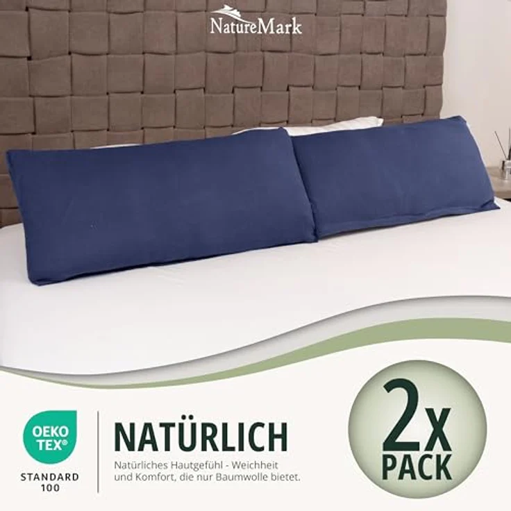 NatureMark 2er Pack Jersey Kissenbezug Kissenhülle Kissenbezüge Seitenschläferkissen Nackenkissen viele Größen und Farben (40x80 cm, Navy blau) – Bild 7