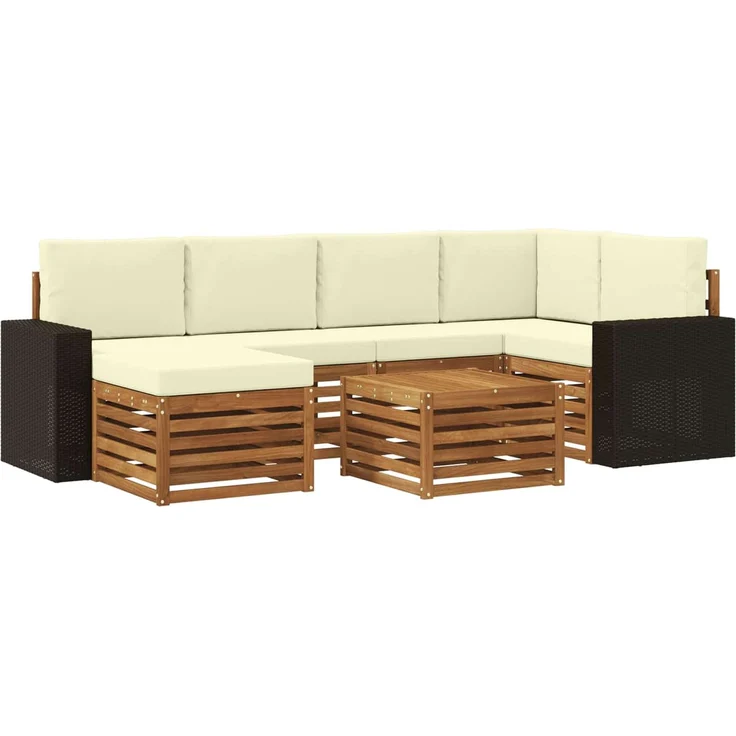 vidaXL Outdoor-Sofagarnitur 7 stk. 5-Sitzer Natur und Creme 3384601 – Bild 2