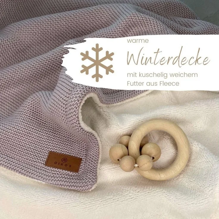 Babydecke Winterdecke Neugeborene Baumwolle/ Fleece OEKO-TEX® Kinderwagendecke, DIKOS, PREMIUM Qualität, ALTROSA/GRAU, warm, kuschelweich, Babygeschenk