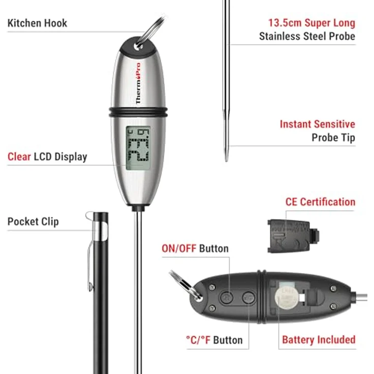 ThermoPro TP02S Digitales Bratenthermometer Fleischthermometer Thermometer Kochen Küchenthermometer Grillthermometer mit langer Sonde, für Braten, Kochen, Grillen/BBQ, Backen, Baby-Ernährung – Bild 5