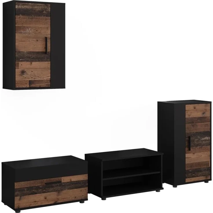 Wohnwand Berno Schwarz/Oldstyle 4-teiliges Set Vicco – Bild 1