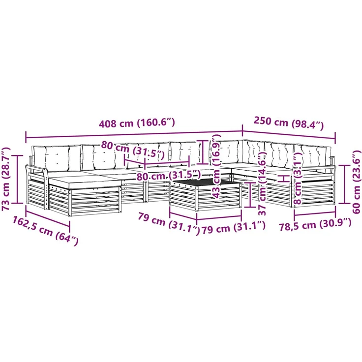 vidaXL Outdoor-Sofagarnitur 9 stk. 7-Sitzer Weiß und Anthrazit 3391007 – Bild 10
