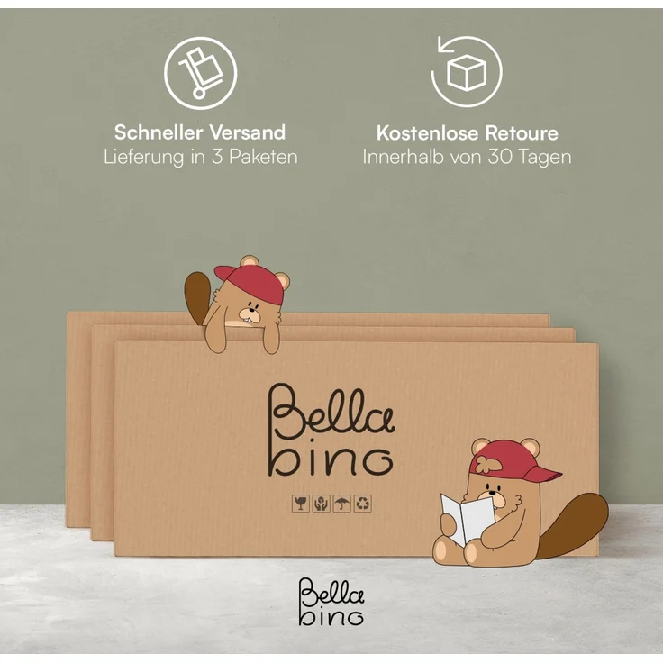 Bellabino 'Bia' Hausbett 120x200 cm mit 2 Schubladen, natur, Kiefer Massivholz, Montessori Kinderbett mit Stauraum, inkl. Rausfallschutz und Lattenrost – Bild 10
