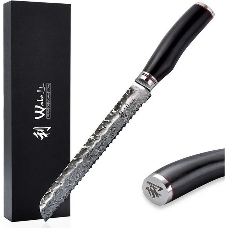 Wakoli Brotmesser EBO Damast Küchenmesser Kochmesser 20 cm Wellenschliffklinge, aus 67 Lagen Damaststahl, VG10 Kern – Bild 4