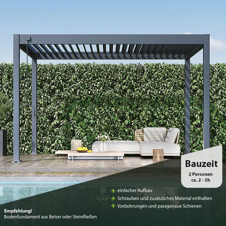 Weide Classic | Pergola Aluminium freistehend | 3 x 4 M | Lamellendach anthrazit – Bild 3
