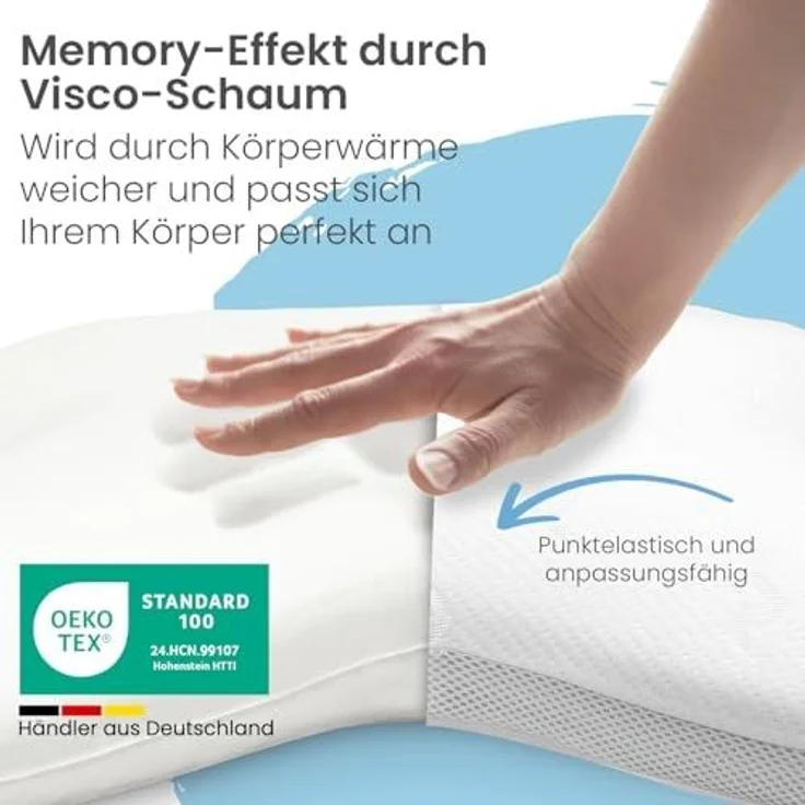 Bestschlaf Schlafkissen Visko-Schmetterlingskissen, Seitenschläfer, Rückenschläfer, Bauchschläfer, 52x12x62cm, inkl. waschbarem Klima-Bezug – Bild 2