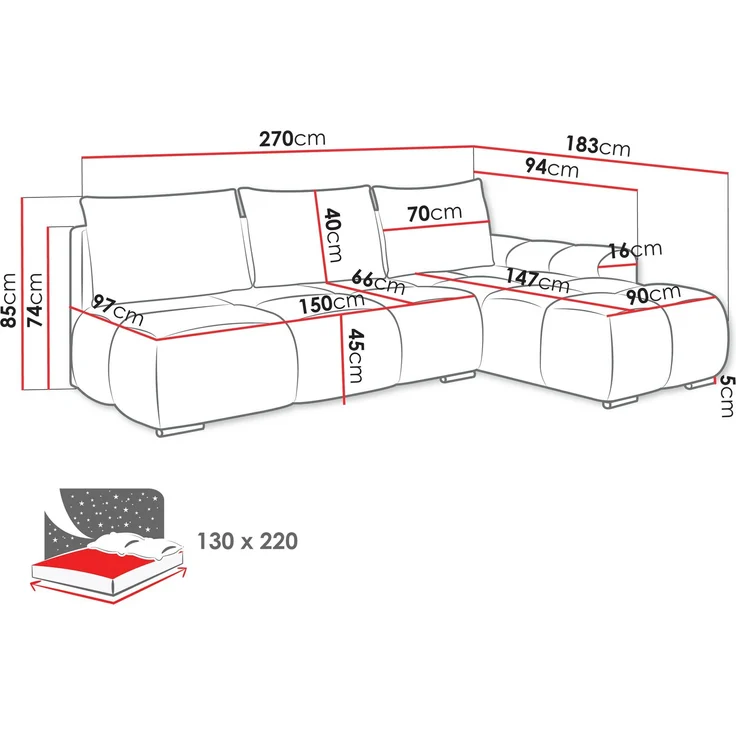 Ecksofa Bukirt (Farbe: Lumo 40, Seite: Rechts) – Bild 6