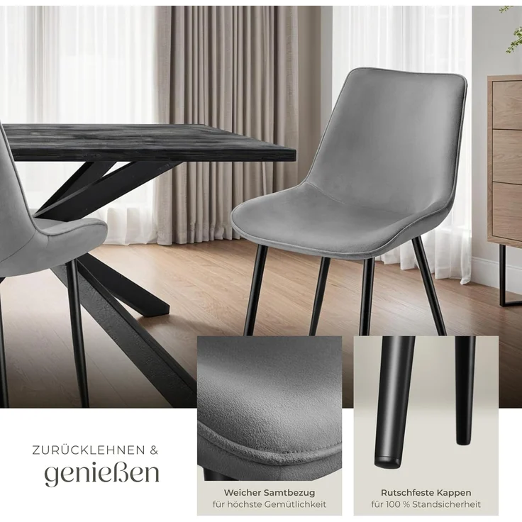 tectake Esszimmerstuhl Monroe (6er Set, 6 St), Gepolstert – Bild 6