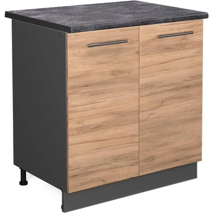 Vicco Spülenunterschrank Fame-Line, Goldkraft Eiche/Anthrazit, 80 cm mit Regal, AP Anthrazit – Bild 1