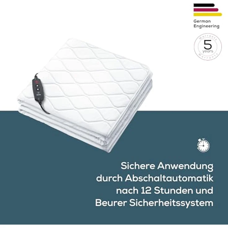 Beurer UB 74 Wärmeunterbett, elektrische Heizdecke mit Abschaltautomatik und Überhitzungsschutz, Wärmedecke in praktischer Spannbetttuch-Form mit 3 Temperaturstufen, waschbar, 200x100 cm – Bild 4