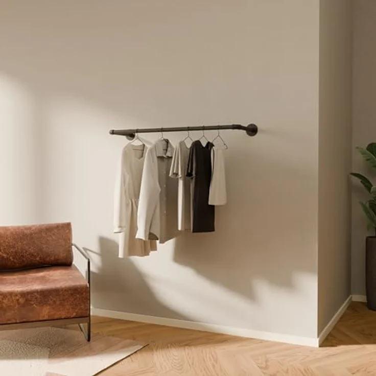 pamo. design Kleiderstange FINN Kleiderständer Garderobenstange für Jacken, Mäntel & Kleidung (Set, 1), schwarze Kleiderstange zur Wandmontage im industrial Design – Bild 2