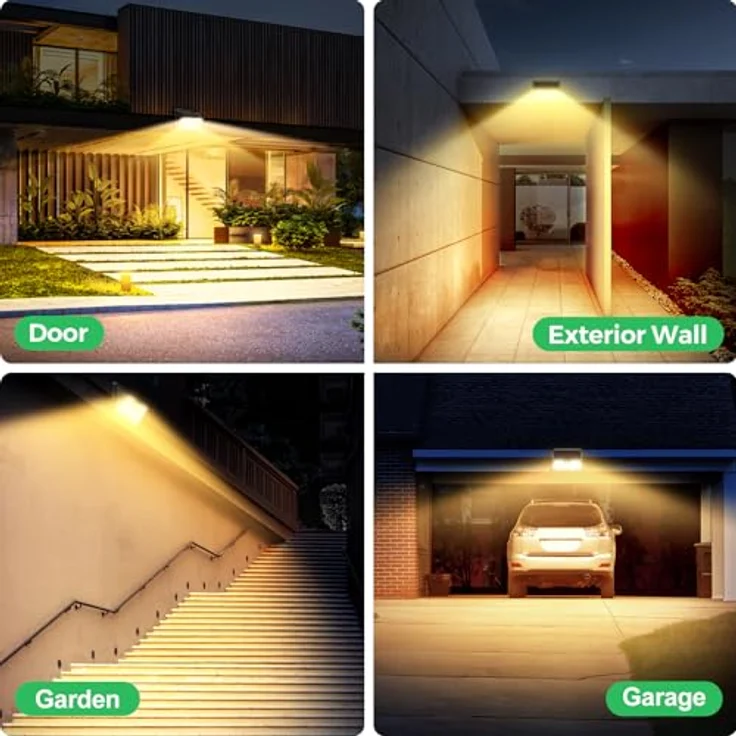 OUILA Solarlampen für Außen, 3 Modi LED Solar mit Bewegungsmelder, 185 LED Solarleuchten Lampe Outdoor IP65 Wasserdichte Wandleuchte für Garten, Hof, Stufen, Deck, Haustüren, Garage(2 Stück Warmweiß – Bild 4