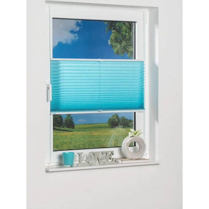 K-home Klemmfix-Plissee 40x130 cm (B x L) Iceblau Lichtschutz +++ Moderne Crushed Optik +++