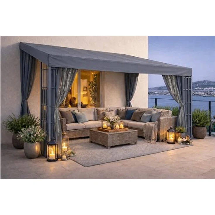 QUICK STAR Ersatzdach Anbaupergola 3x4m, anthrazit, 100% Polyester mit PVC-Beschichtung, inkl. Ablaufösen – Bild 1