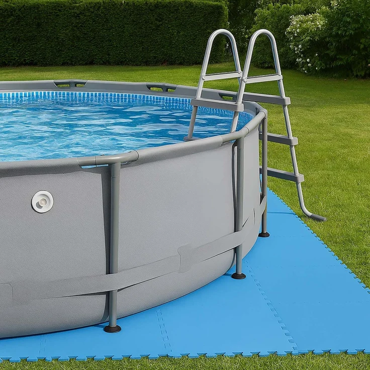 BURI SUMMER Poolmatte 36er Set | 50x50 cm pro Matte | 9,00 m² Gesamtfläche | Blau | Rutschfeste Bodenfliesen für Pool, Whirlpool, Garten & Fitness | 4 mm dick | Erweiterbares Stecksystem – Bild 8