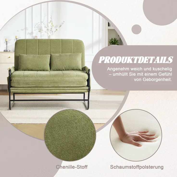 ZUBALIYA Schlafsofa 85x92 cm, mit Stauraum, mit Chenille - Bezug, mit breiten Armlehnen, mit Schaumstoffpolsterung, Schwarz – Bild 4