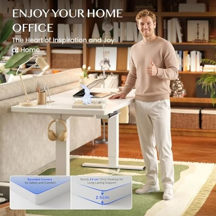 FLEXISPOT Höhenverstellbarer Schreibtisch mit 2 Motoren & 25MM einteiliger Tischplatte,ergonomischer Bürotisch - 140x80 cm Schwarz, graues Gestell – Bild 5