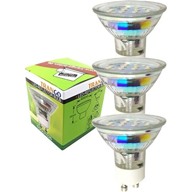 TRANGO LED-Leuchtmittel, GU10 3er Pack GU1015-3 - 5 Watt - 3000K warmweiß zum Austausch GU10 & MR16 Halogen Leuchtmittel, 3 St, für Einbauleuchte, Deckenstrahler, Einbaustrahler, Deckenleuchte, Spot – Bild 1