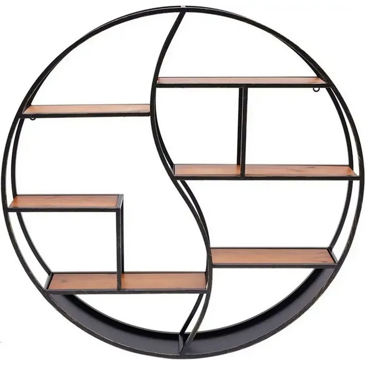 Divit Regal Wandregal rund Holz mit Metallrahmen und 6 Ablagen 68cm Durchmesser RE