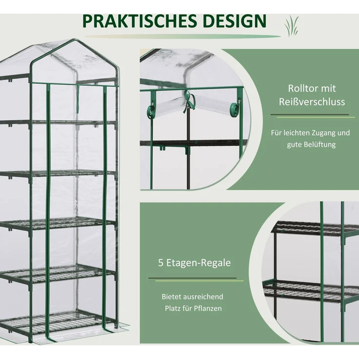 Gewächshaus mit Rolltür, Regale, winterfest Foliengewächshaus aus Stahl, Treibhaus für Balkon, Garten, Tomatenhaus 69 x 49 x 193 cm, Tomatengewächshaus für Tomaten, Blumen, Transparent--Transparent--193x49x69cm--YOUDENOVA – Bild 7