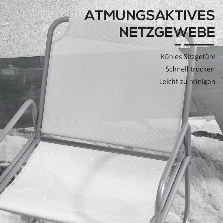 Outsunny 3tlg. Bistro-Set, Balkonmöbel-Set inkl. 1 Tisch, 2 Stühlen, Gartenmöbel-Set, Gartensitzgruppe für Garten, Terrasse, Mesh, Hellgrau – Bild 5