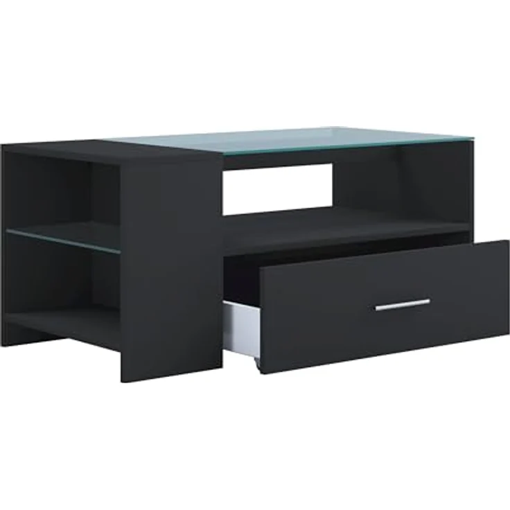 MID.YOU Couchtisch Schwarz, Glas-Holzwerkstoff, 1 Schublade, 100x45x50 cm mit Stauraum – Bild 6