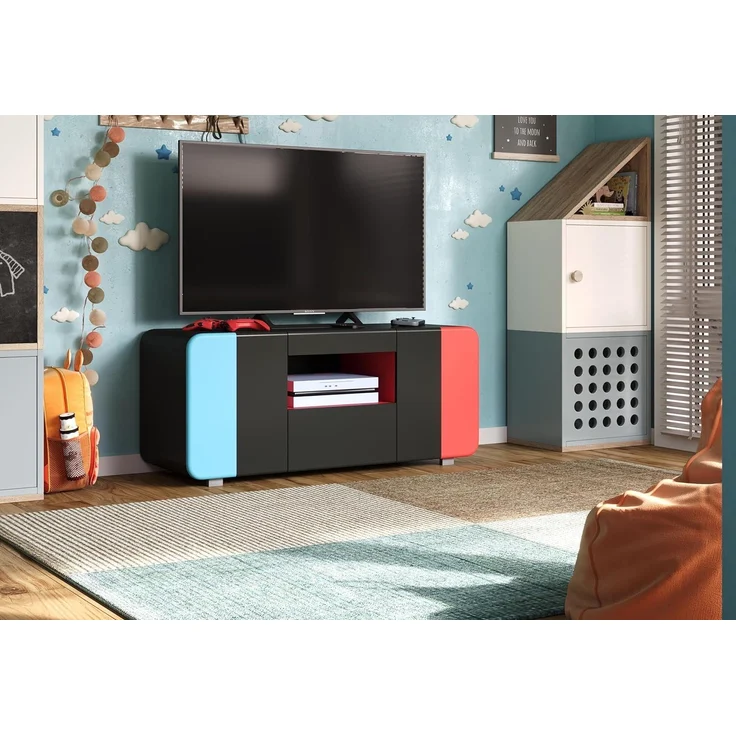 trendteam smart living - Level Up - TV-Schrank - Schwarz/Rot/Blau - Gaming-Lowboard passend für z.B. Nintendo Switch - (BxHxT) 115 x 49 x 42 cm - Mit verdeckten Griffmulden und Softclose-Türen – Bild 2