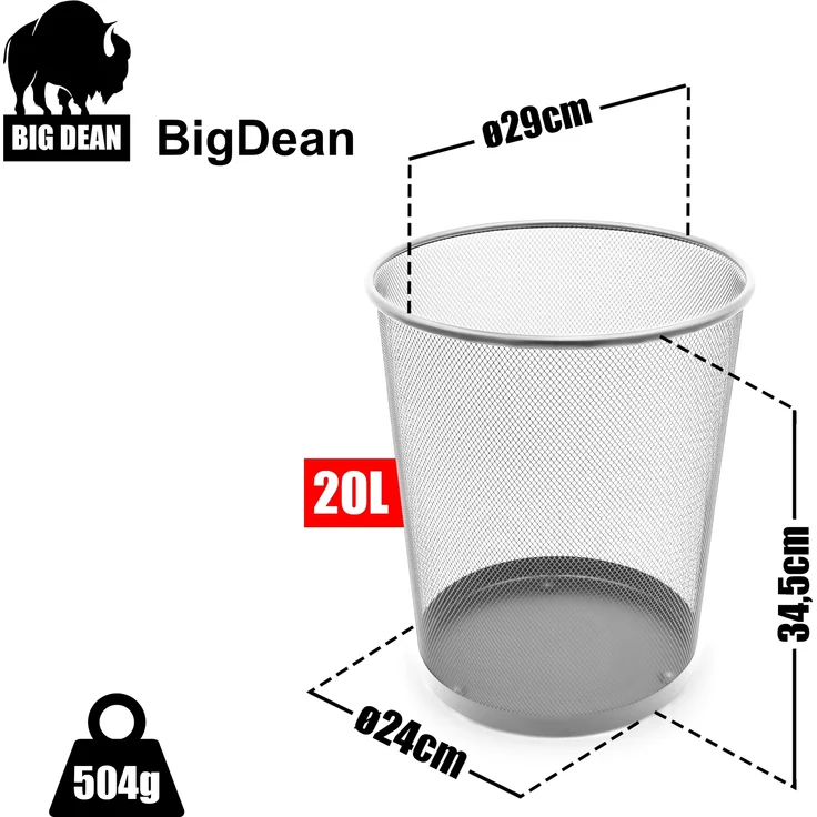 BigDean 4 Stück Papierkorb Mülleimer Büro silber 20L Draht – vielseitiger Mülleimer – Bild 3