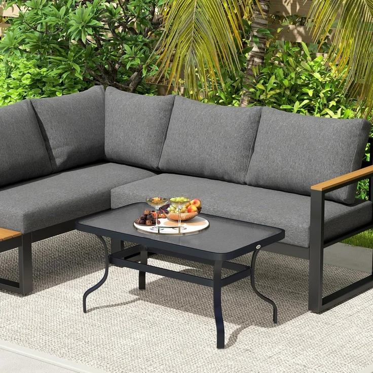 Outsunny Beistelltisch Hartglas, mit Wellendesign, Abgerundete Ecke (Kaffeetisch, 1-St, Rechteckiger Couchtisch), Gartenmöbel für Wohnzimmer, Garten, Terrasse, Balkon – Bild 9
