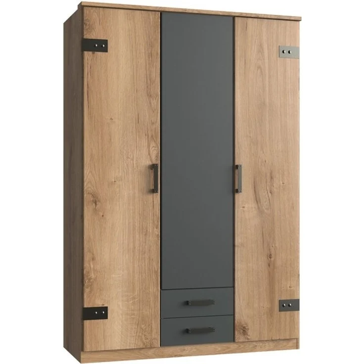 Calicosy Schrank, 3 Türen, Eichenholzdekor und 2 Schubladen - L135 cm - Helles Holz – Bild 4