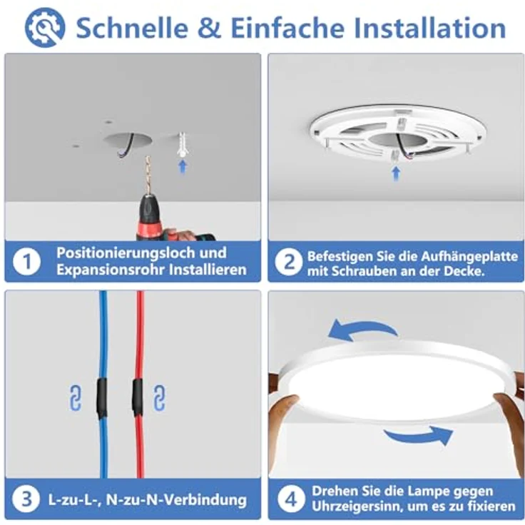 Deckenlampe Led Deckenleuchte Flach Rund - Ø40CM 36W 3600LM Modern 6500K Kaltweiß Küchenlampe Badlampe Led Deckenlampe Wohnzimmer Lampe Decke für Küche Schlafzimmer Badezimmer Kinderzimmer Utra Dünn – Bild 9