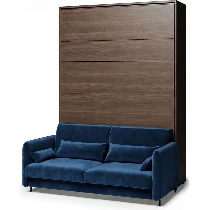 MEBLINI Schrankbett BC-12 - 160x200cm Vertikal - Dunin Eiche/Blau - mit Sofa - Wandbett mit Lattenrost - Klappbett mit Schrank - Wandklappbett - Murphy Bed