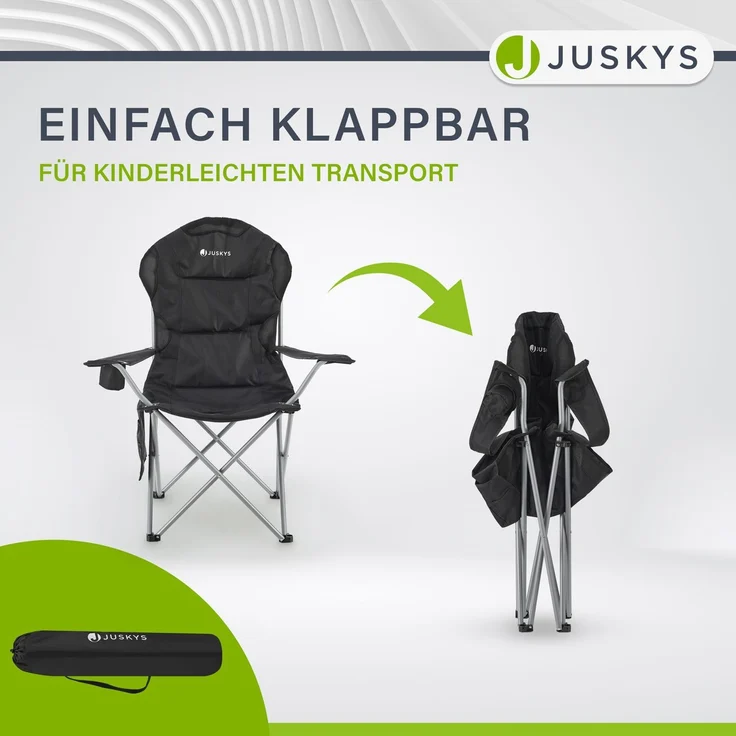 Juskys Campingstuhl Lido mit Getränkehalter & Tasche - Camping Klappstuhl gepolstert - Faltstuhl Angelstuhl Strandstuhl Chair - Stuhl Schwarz – Bild 6