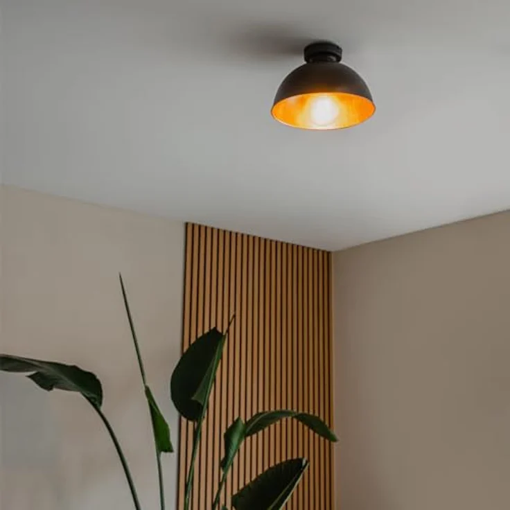 Qazqa Magnax Industrie Deckenleuchte, dimmbar, E27 Fassung, Schwarz Gold, rund, 28 cm für Flur, Schlafzimmer und Wohnzimmer – Bild 2