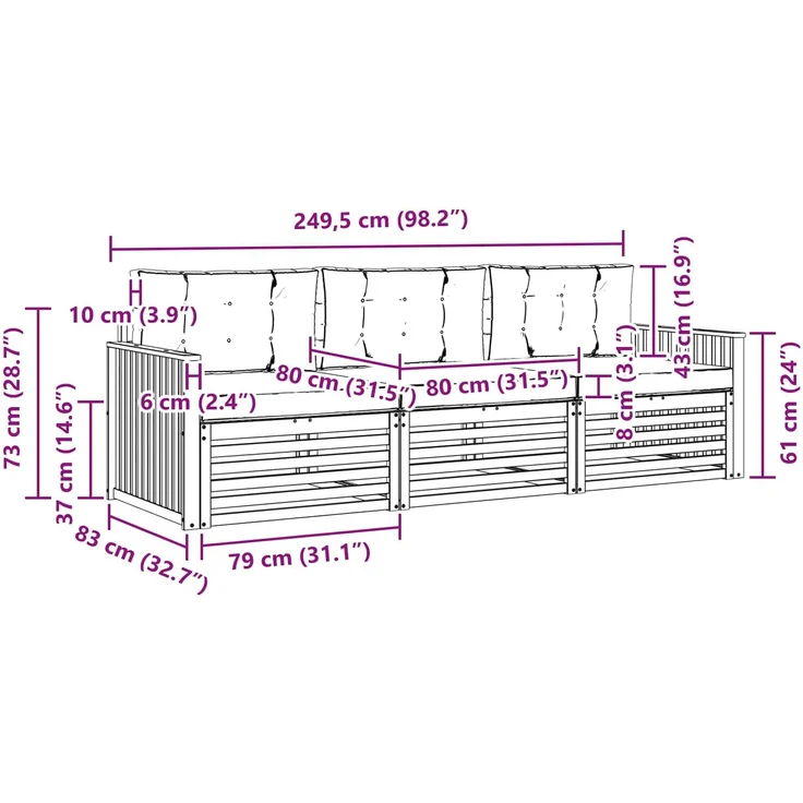 vidaXL Outdoor-Sofagarnitur 3 stk. 3-Sitzer Weiß und Creme 3389960 – Bild 8