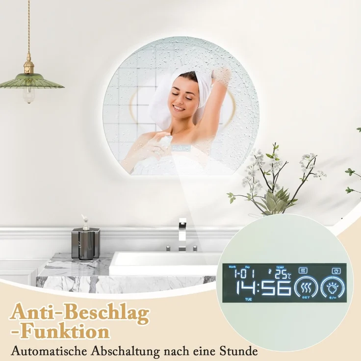 Halbrunder Badezimmerspiegel mit 3-farbigen LED-Leuchten Dimmbarer Kosmetikspiegel – Bild 3