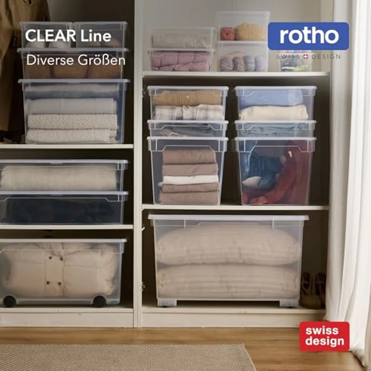Rotho CLEAR Box 6er-Set Aufbewahrungsbox 10 l mit Deckel, platzsparend stapelbar 36×26×14 cm, transparent blau – Bild 8