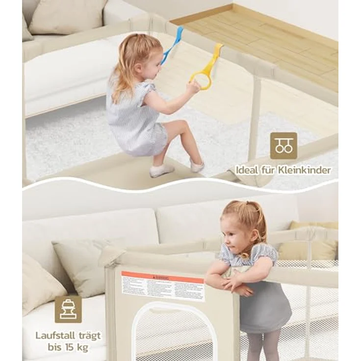 Dripex Laufstall Baby 124x124 cm, Laufgitter Baby, Laufstall mit atmungsaktivem Netz, Laufgitter 210D Oxford Gewebe, Playpen, kinderlaufstall, Braun – Bild 5