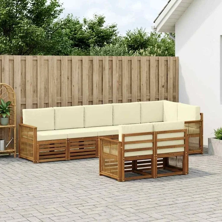 vidaXL Outdoor-Sofagarnitur 7 stk. 8-Sitzer Natur und Creme 3384506 – Bild 1