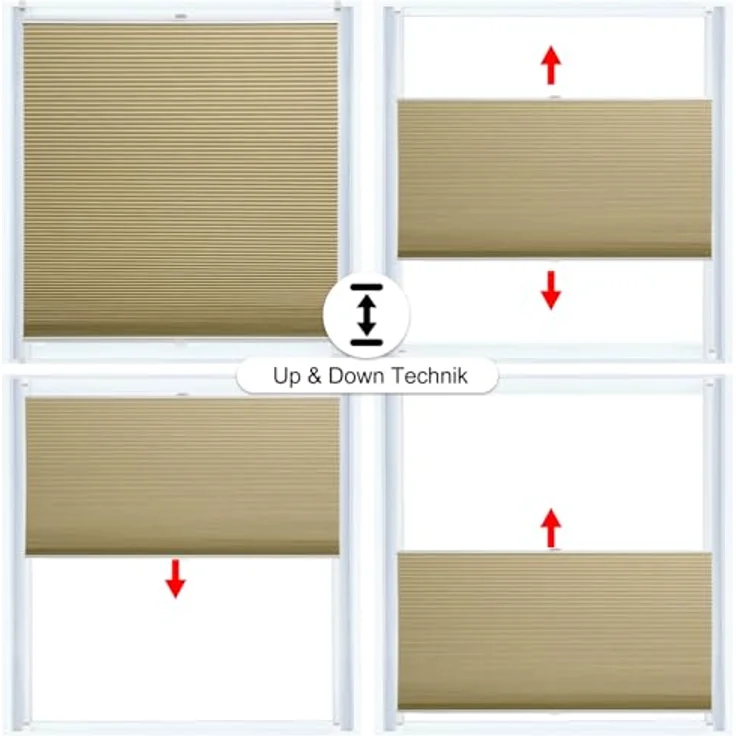 WOLTU Wabenplissee ohne Bohren Verdunklung Thermo Doppelplissee Klemmfix Zweifarbig 75x120 cm Beige-Weiß, Plissee Faltrollo Sonnen-, Sicht- & Schallschutz, Jalousie Plisseerollo für Fenster & Tür – Bild 6