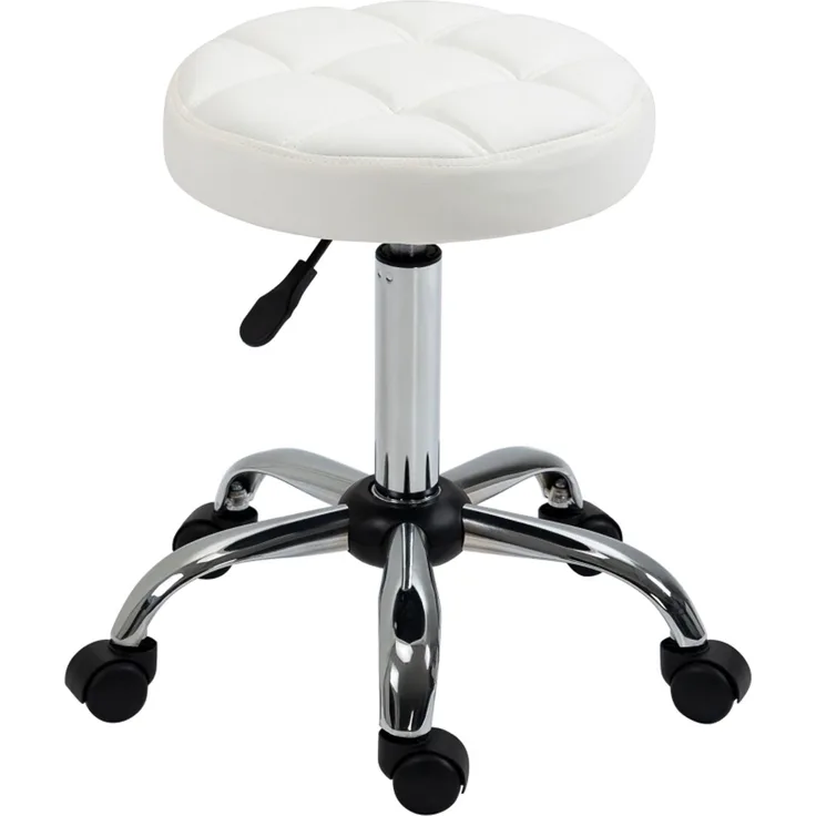 Rollhocker Höhenverstellbarer Drehbarer Arbeitshocker für Büro & Salon, Kunstleder Weiß Ø35,5 x 51-67 cm--Weiß--35.5x35.5x67cm--YOUDENOVA