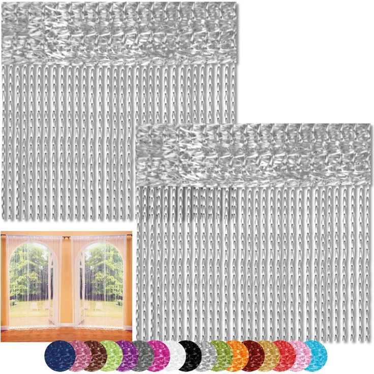 Fadenvorhang 2er Pack Gardine Raumteiler, Auswahl: 90x240 silber - hellgrau – Bild 1
