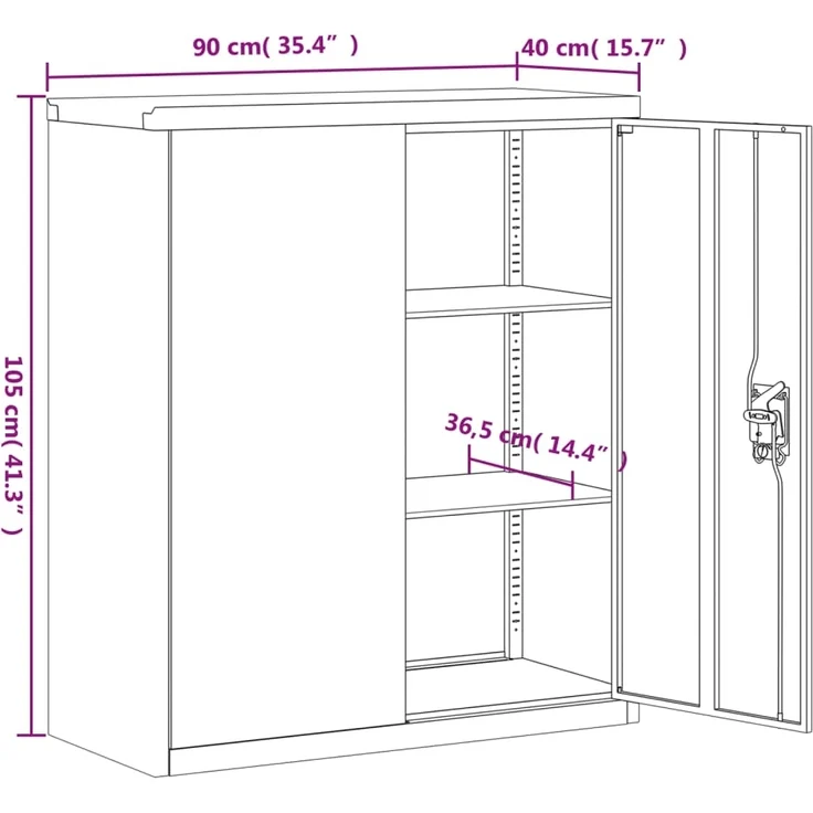 vidaXL Aktenschrank Hellgrau 90x40x105 cm Stahl 339737 – Bild 9
