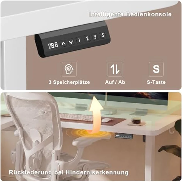 JUMMICO Höhenverstellbarer Schreibtisch L-förmig mit 3 Speicherhöhen & Kabelmanagement, 160x140 cm Eckschreibtisch Höhenverstellbar, Ergonomischer Computertisch für Homeoffice & Gaming, Weiß – Bild 6