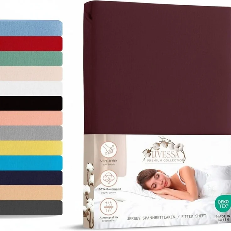 livessa Spannbettlaken Jersey Spannbettlaken 100% Baumwolle – Atmungsaktiv -Weich, Jersey, Gummizug: Rundumgummizug, In 9 Größen und vielen Farben erhältlich – Bild 4