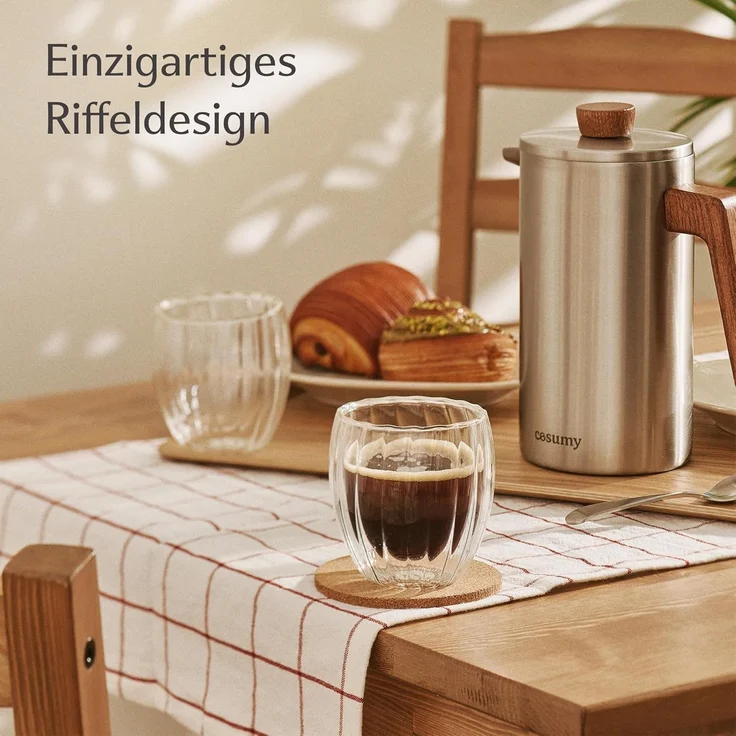 Cosumy Gläser-Set Doppelwandige Cappuccino Gläser 230ml, 4-tlg, Borosilikatglas, Spülmaschinenfest – Bild 5